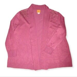 Ruby Rd. Woman Mauve Sequined Open Front Cardigan Sweater Plus Size 2X.